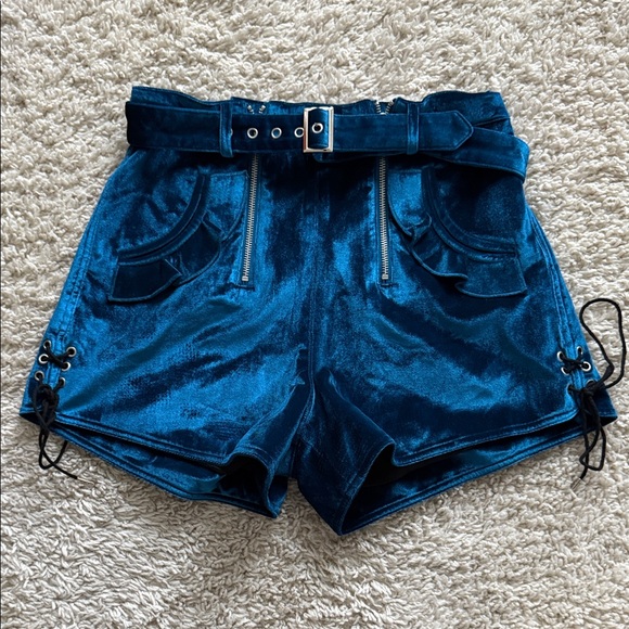 Self-Portrait High Waist Velvet Blue Shorts - Picture 1 of 4
